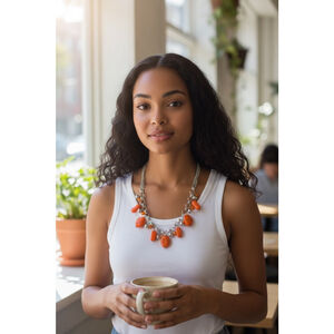 Orange Silver Charm Necklace NWOT